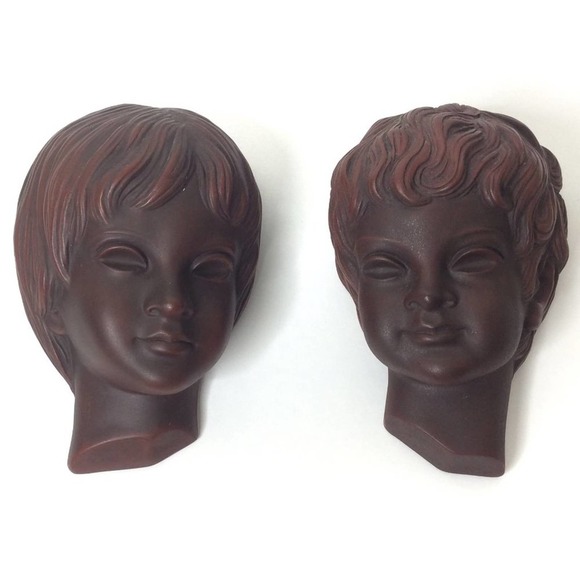 Vintage Achatit Face Masks Wall Hangings Art Children Matte Germany MCM 50s 60s - Picture 1 of 12